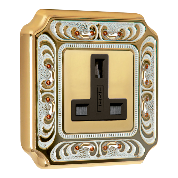 MARCO SIENA EN ORO CON PATINA BLANCA CON CRISTALES SWAROVSKY Y ENCHUFE BRITANICO